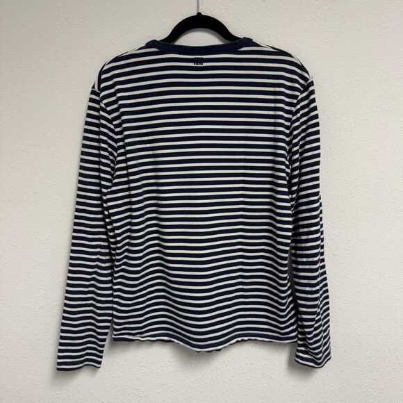 AMI Paris Alexandre Mattiussi Long Sleeve Shirt Size XL Heart Navy White Stripe - Picture 6 of 7